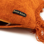 Coussin en velours rouille avec frange orange et fermeture éclair 40x40 cm