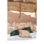 Assortiment de coussins en jute et velours vert forêt avec franges, 35x100 cm