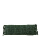 Housse de coussin vert forêt rectangulaire en coton tissé avec franges 35x100 cm