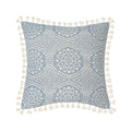 Variante 1 de la housse de coussin bleu géométrique avec franges et motifs géométriques