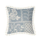 Variante 2 de la housse de coussin bleu géométrique avec imprimés géométriques et franges
