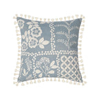 Variante 2 de la housse de coussin bleu géométrique avec imprimés géométriques et franges