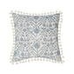 Variante 3 de la housse de coussin bleu géométrique avec motifs et franges bohèmes