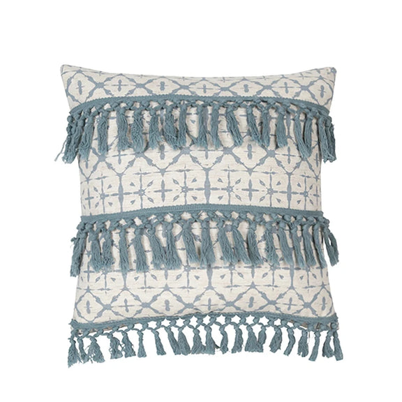 Variante 4 de la housse de coussin bleu géométrique avec imprimés géométriques