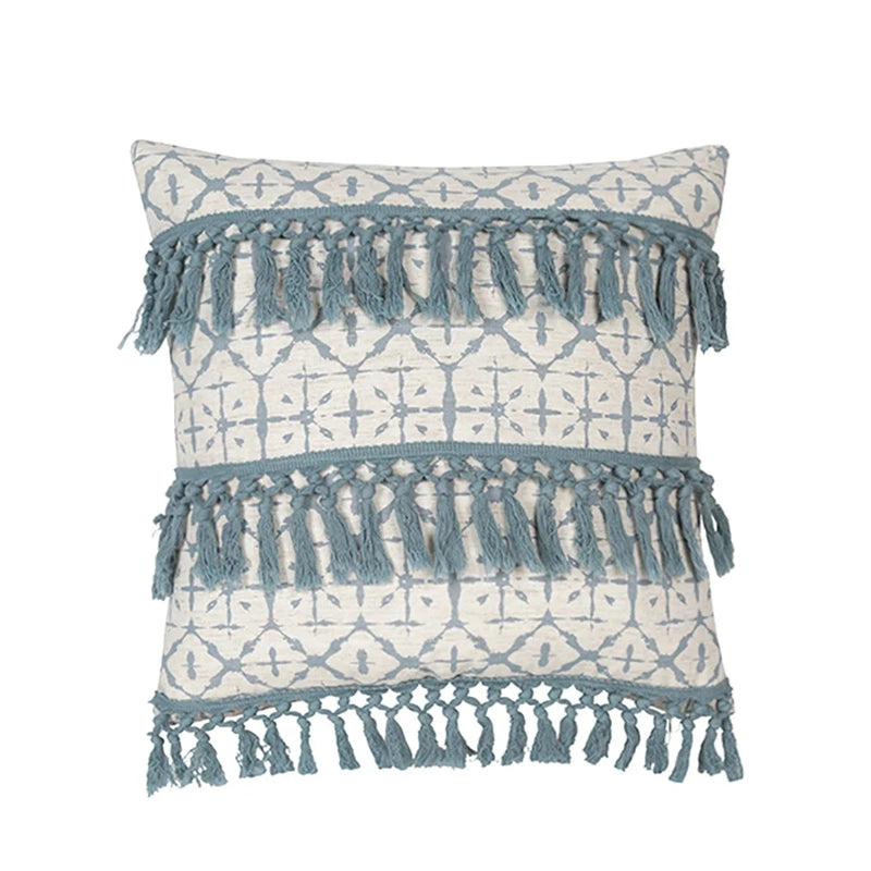 Variante 4 de la housse de coussin bleu géométrique avec imprimés géométriques