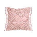 Housse de coussin macramé carré rose