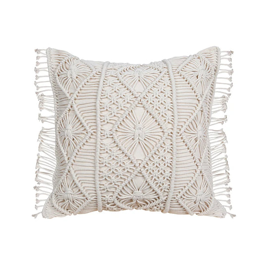Housse de coussin macramé carré blanc 2