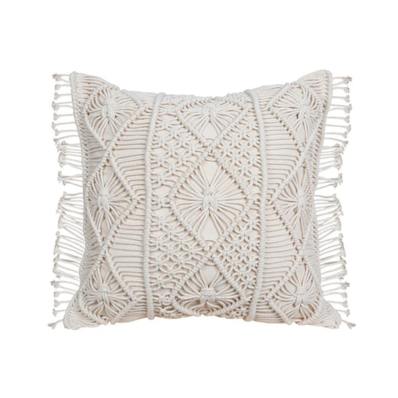 Housse de coussin macramé carré blanc 2