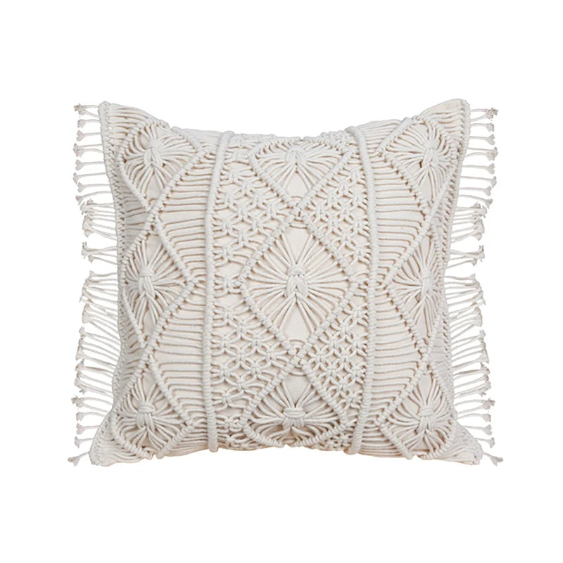 Housse de coussin macramé carré blanc 2