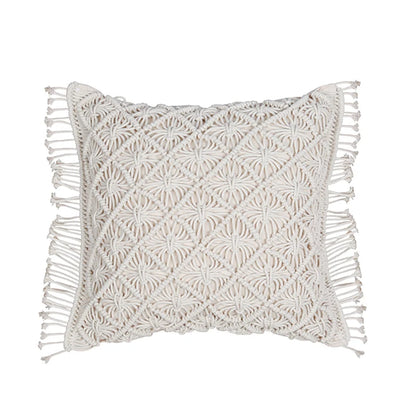 Housse de coussin macramé carré blanc