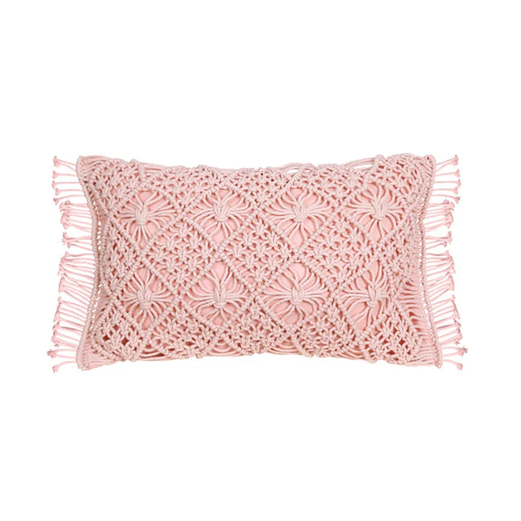 Housse de coussin macramé rectangle rose