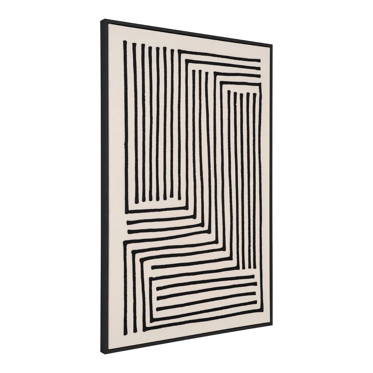 Art mural abstrait encadré noir avec motifs géométriques sur fond crème, 60x90 cm