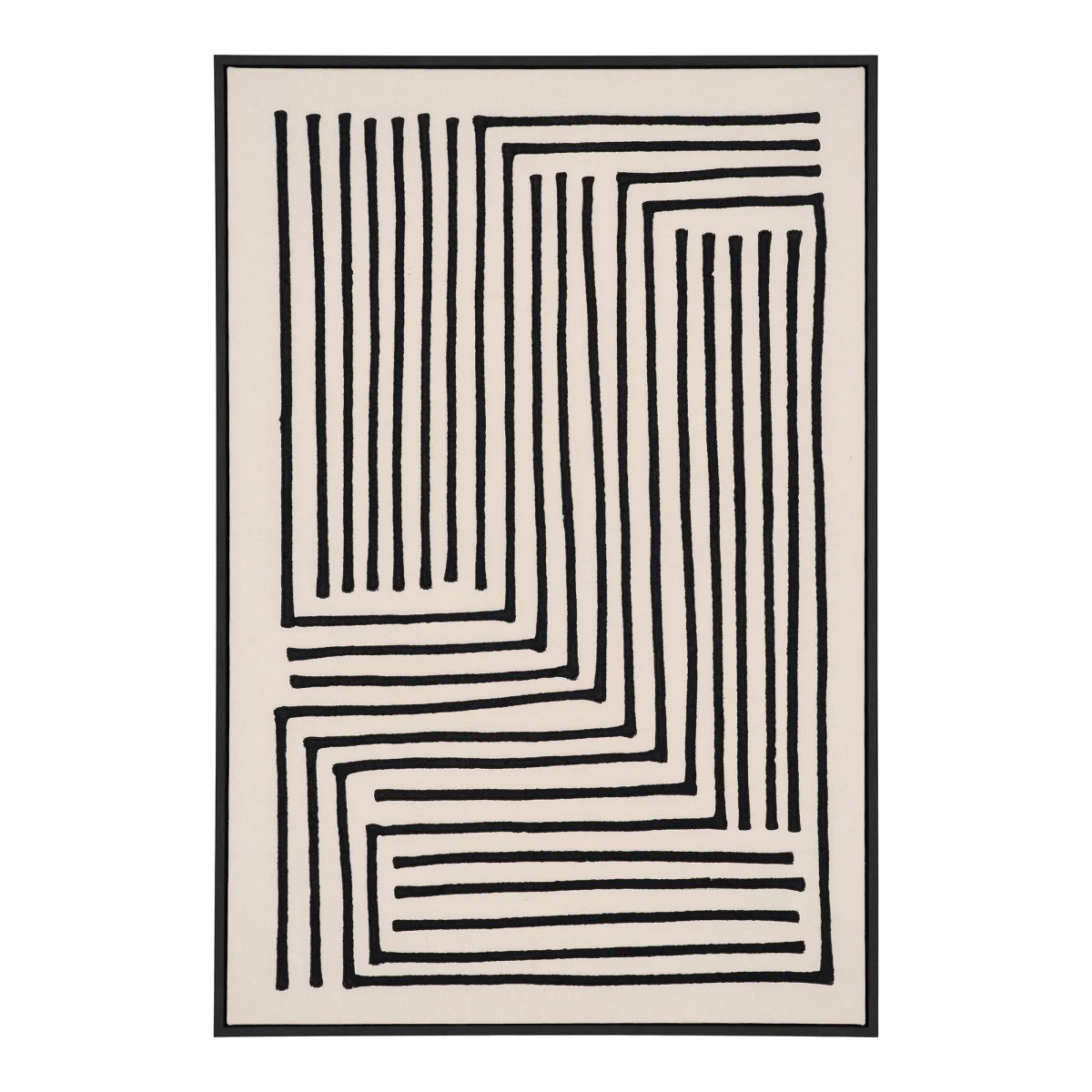 Tapis abstrait minimaliste géométrique noir sur beige crème 60x90 cm