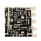 Jeté de lit en coton motif aztèque noir naturel avec franges, décoration élégante
