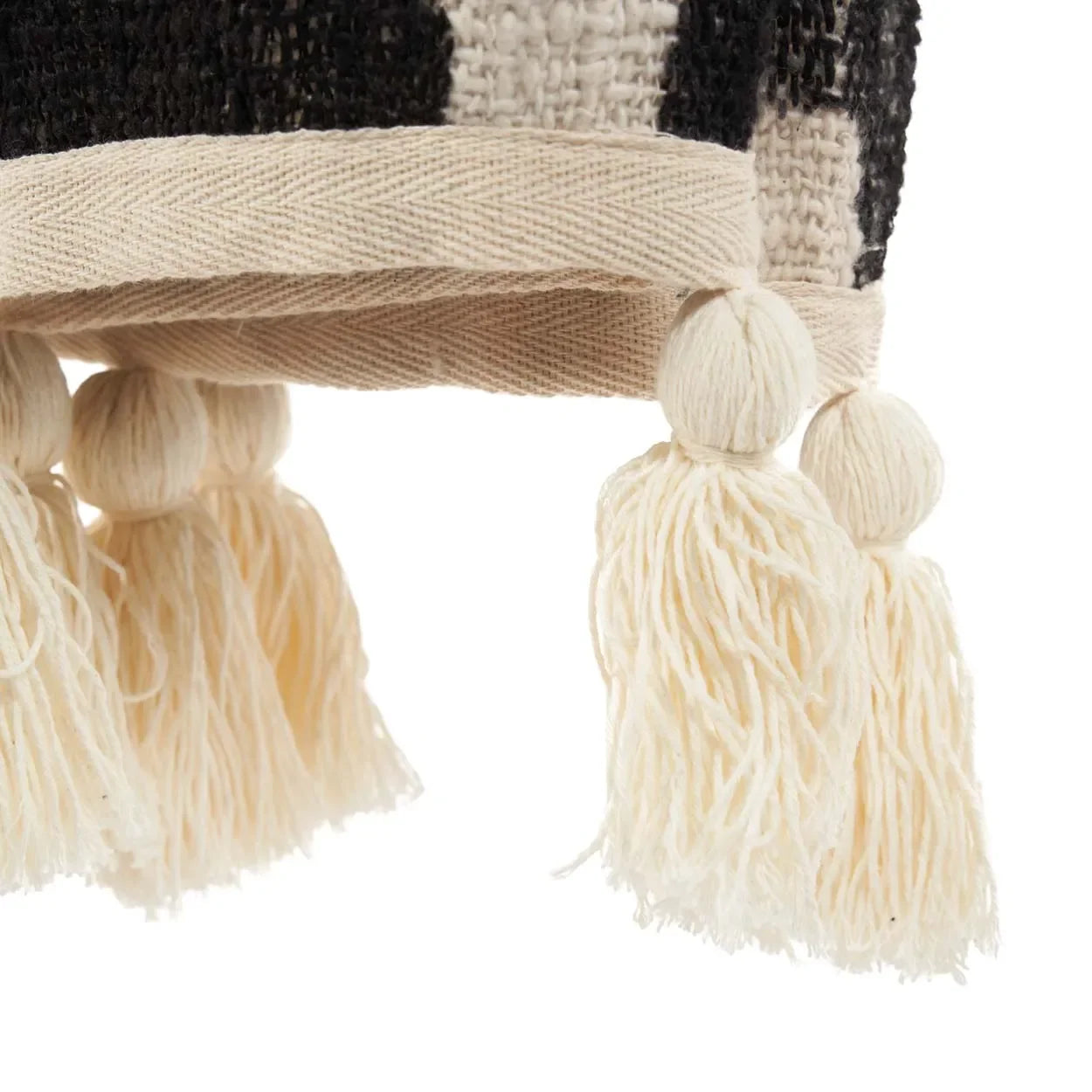 Pouf en coton motif Aztèque noir et naturel avec crêtes crème