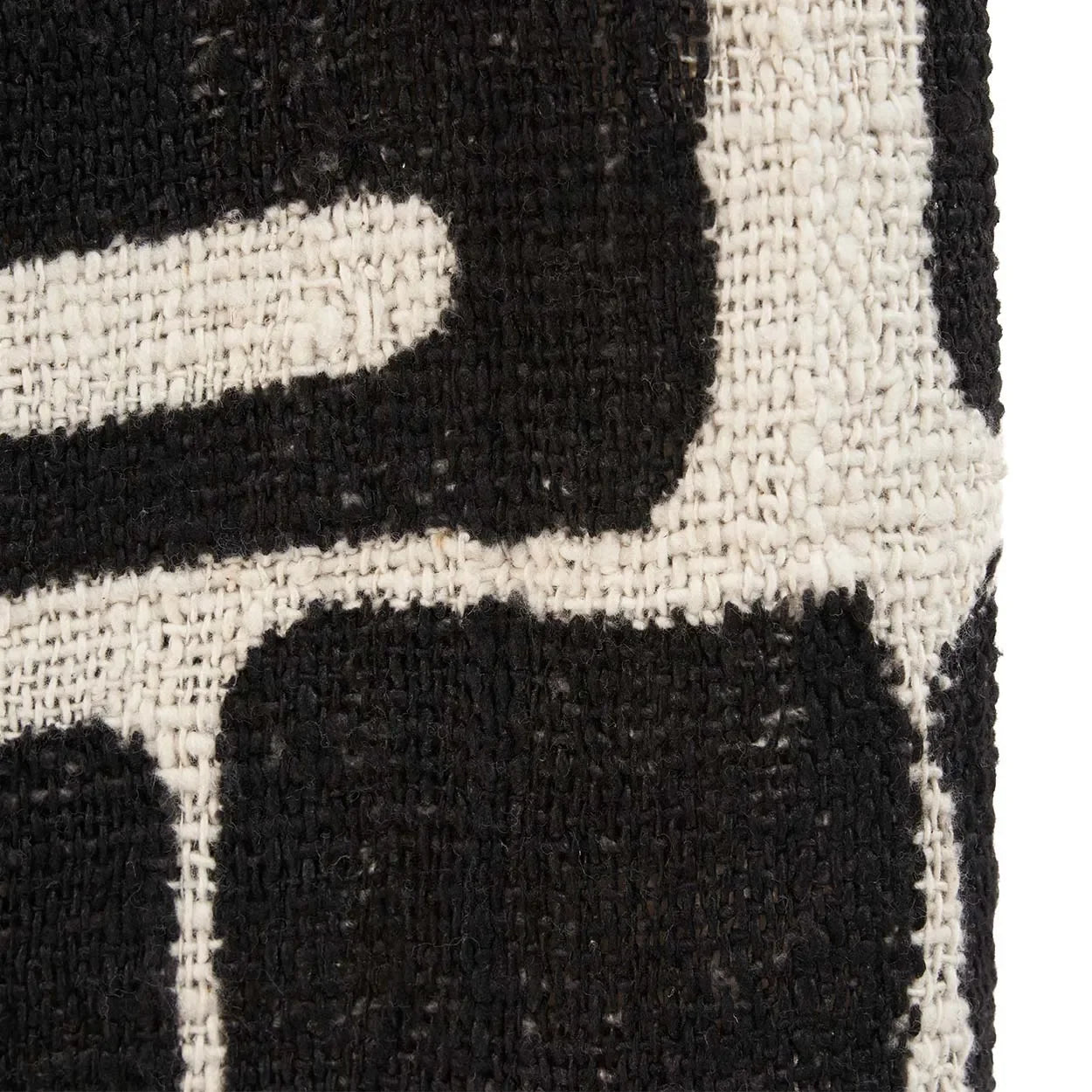 Textile tissé noir et blanc en coton pour jeté de lit motif Aztèque naturel
