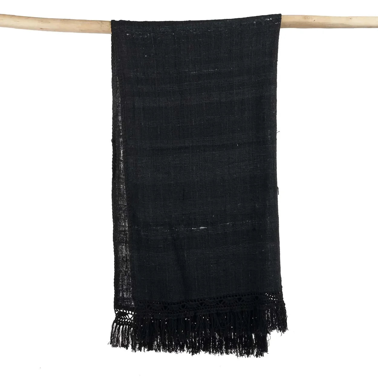 Écharpe noire à franges pour jeté de lit en coton confortable 260x122 cm