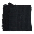 Jeté de lit en coton noir 260x122 cm avec tissage et franges confortables