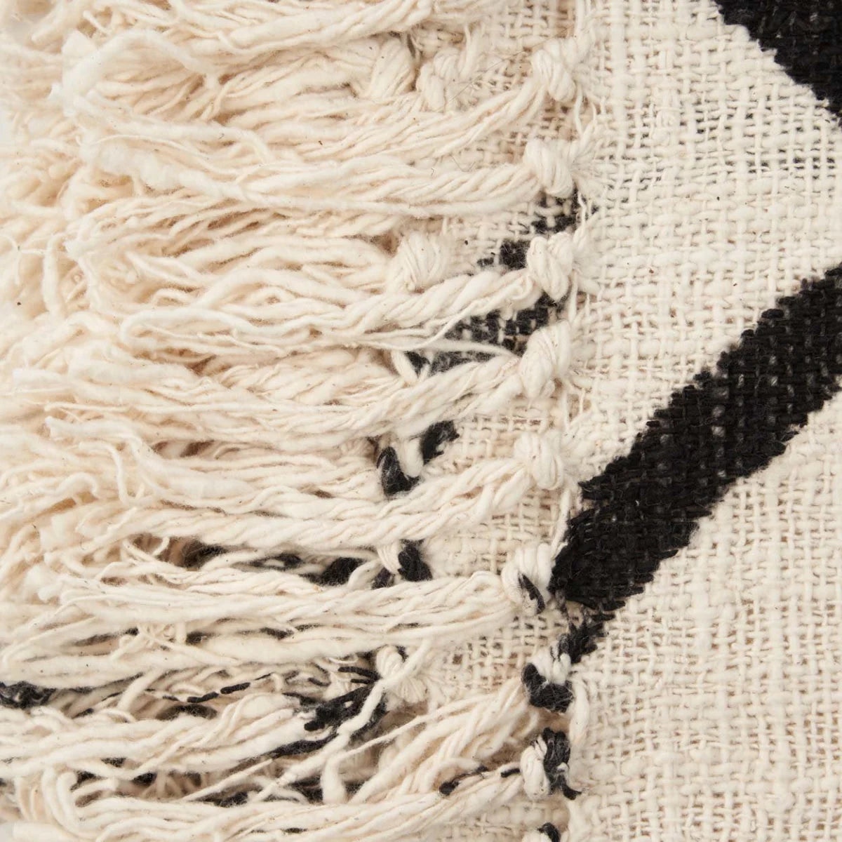 Jeté de lit en coton noir naturel motif œil protecteur et franges