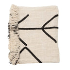 Jeté de lit en coton noir naturel motif œil protecteur et franges
