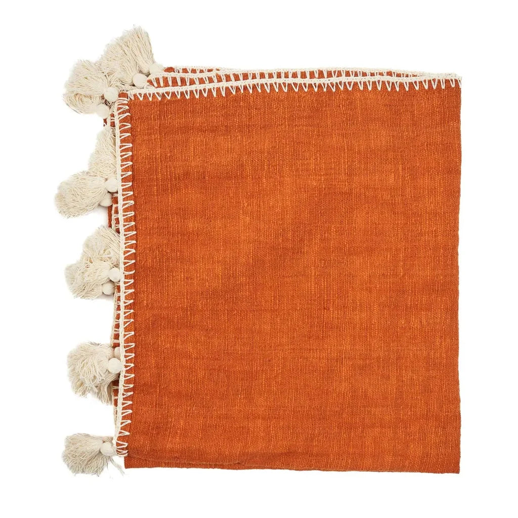 Jeté de lit Stitch Terre cuite orange avec tassels pour décoration chaleureuse