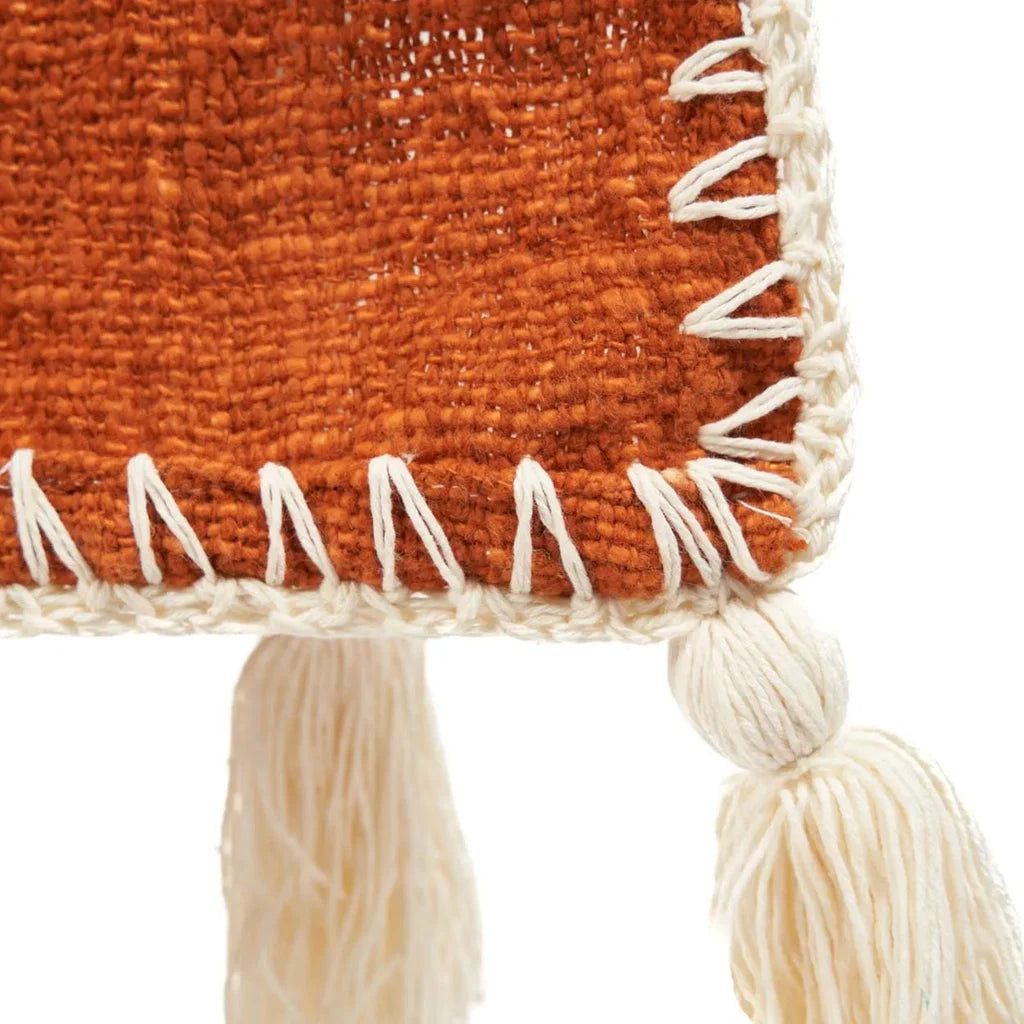 Tissu enroué orange avec bord crochet crème et tassels pour Le jeté de lit Stitch Terre cuite