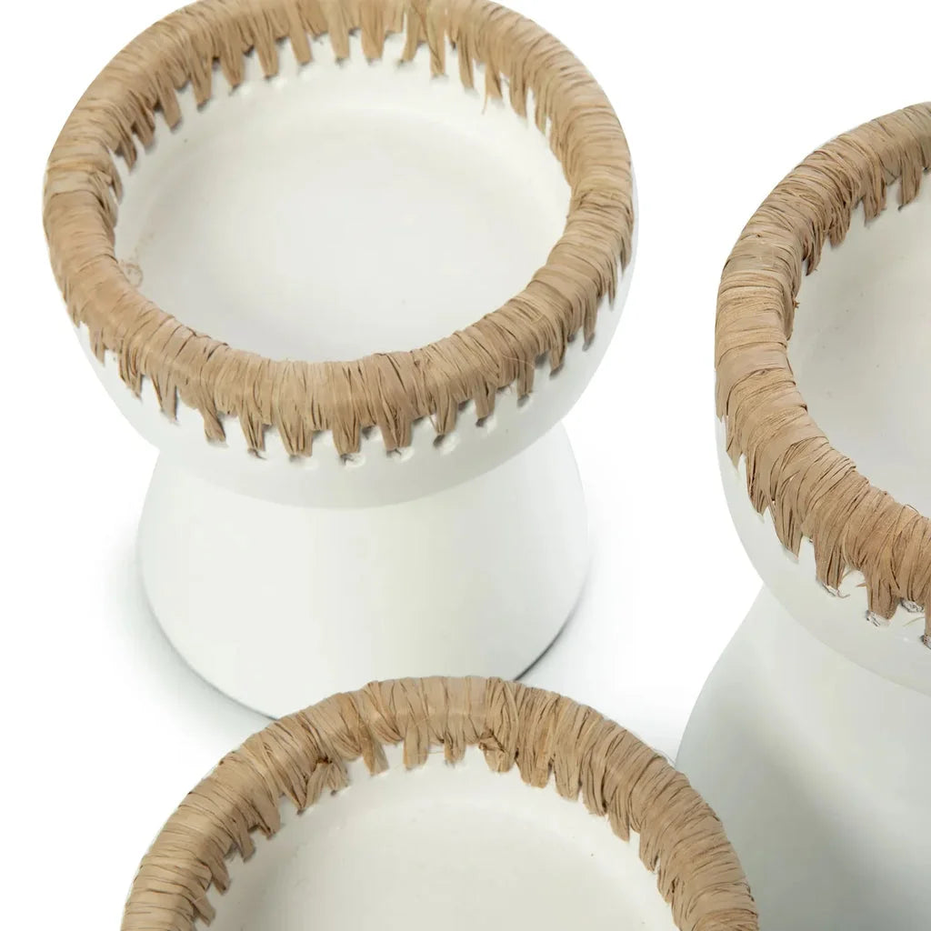 Bol blanc en céramique avec finition en raffia pour porte-bougie Le Joli Blanc Naturel S