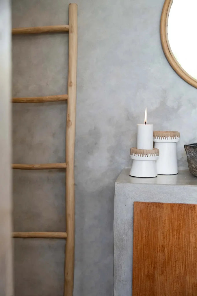 Escabeau en bois rustique pour porte-bougie blanc naturel S