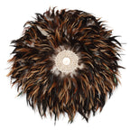 Décoration murale ronde en plumes et coquillages marron et noir, diamètre 60 cm
