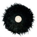 Décoration murale ronde en plumes noires avec centre en coquillages pour Juju Hat Rond en Plumes Noires et Coquillages