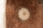 Mural rond Juju en plumes blanches, raphia naturel et coquillages