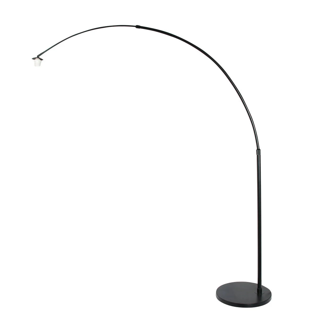 Lampadaire à arc noir avec abat-jour lanterne blanc nervuré, H180 cm