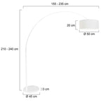 Lampadaire arc blanc en métal avec abat-jour en tissu et base ronde H240 cm