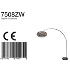 Lampadaire arc en métal noir bronze avec abat-jour rond tissé, H240 cm