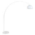 Lampadaire arc en métal blanc avec abat-jour opalin diffusant la lumière