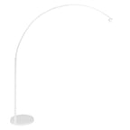 Lampadaire arc métal blanc avec abat-jour opalin et socket exposé, hauteur 240 cm