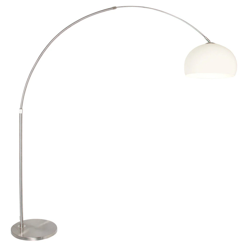 Lampadaire arc en métal brossé avec abat-jour blanc hémisphérique H240 cm