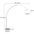 Lampadaire arc en métal brossé avec abat-jour blanc hémisphérique, H240 cm