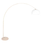 Lampadaire arc métal crème avec abat-jour blanc opalin et base ronde H240 cm