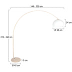 Lampadaire arc en métal crème avec abat-jour blanc opalin, hauteur 240 cm