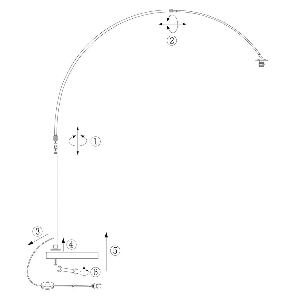 Schéma de montage du lampadaire arc en métal crème avec abat-jour rotin tressé