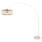 Lampadaire arc en métal crème avec abat-jour rotin tressé, hauteur H240 cm