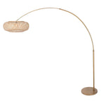 Lampadaire arc en métal doré avec abat-jour en rotin ajouré de 60 cm