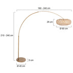 Lampe sur pied arc en métal doré avec abat-jour en rotin ajouré Ø60 cm