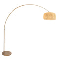 Lampadaire arc en métal doré avec abat-jour tressé naturel, H240 cm