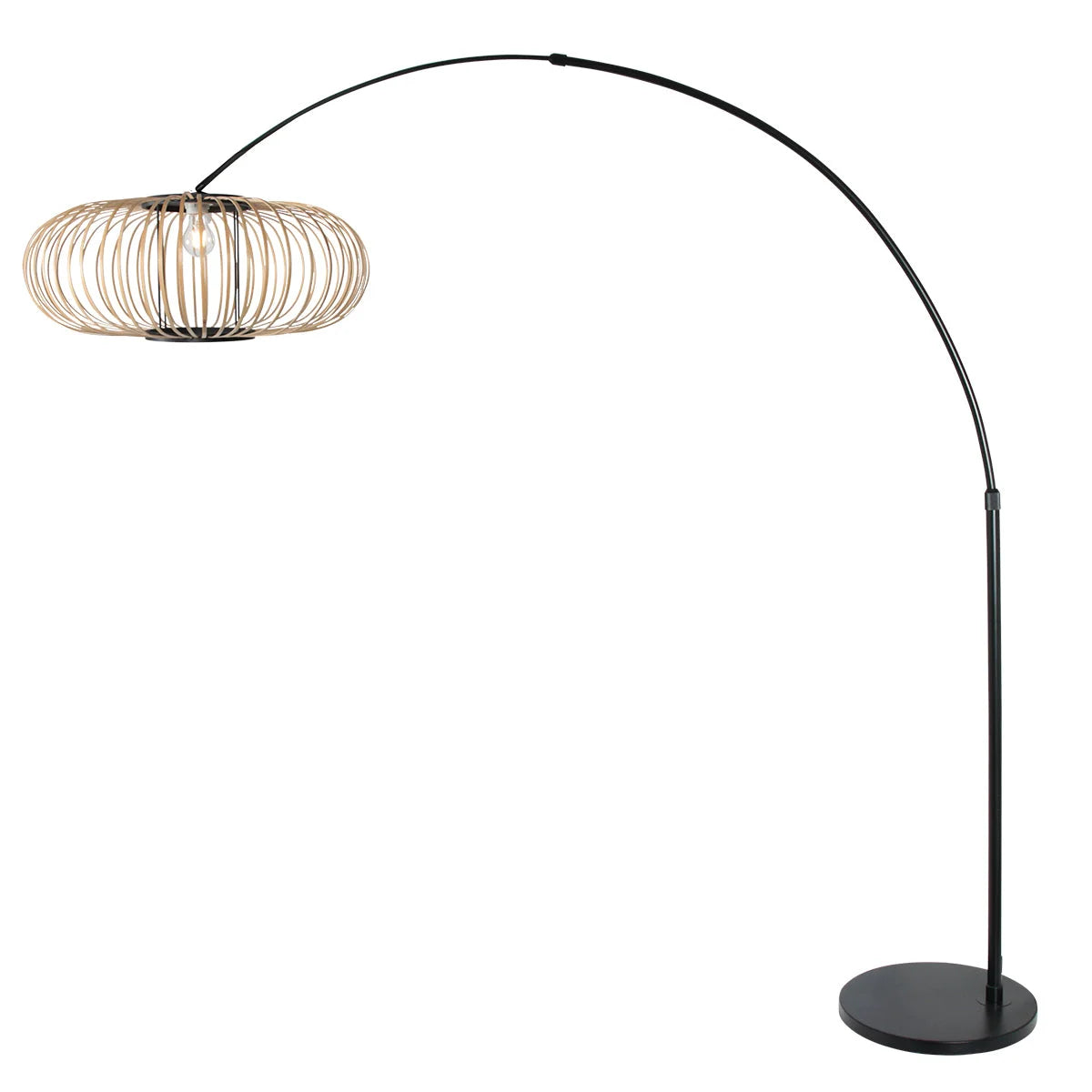 Lampadaire arc métal noir abat-jour ajouré rotin H180 cm