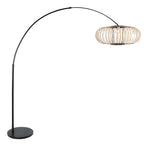Lampadaire arc en métal noir avec abat-jour ajouré en rotin naturel H180 cm