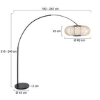 Lampadaire arc métal noir avec abat-jour ajouré rotin naturel H180 cm