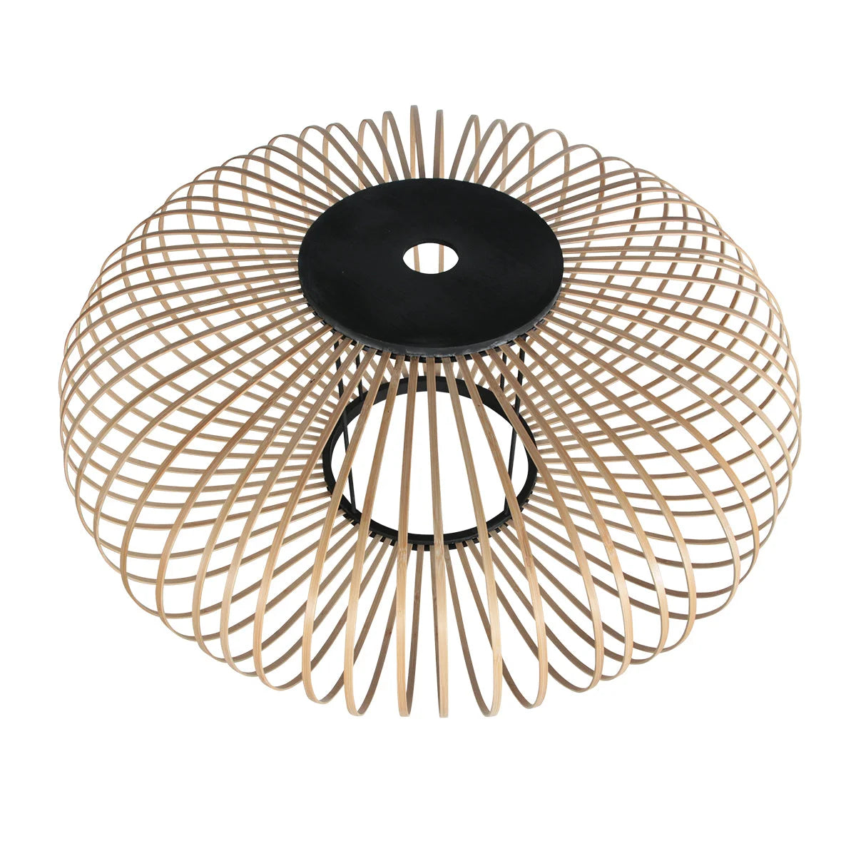 Lampadaire arc métal noir avec abat-jour ajouré rotin naturel H180 cm