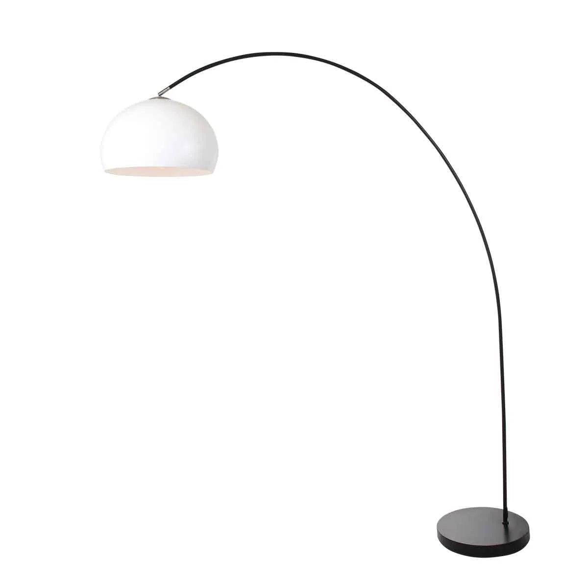 Lampadaire arc en métal noir avec abat-jour blanc hémisphérique H185 cm